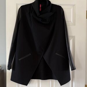 SPANX Black Draped Front Blazer with Leather-Trim Sleeves